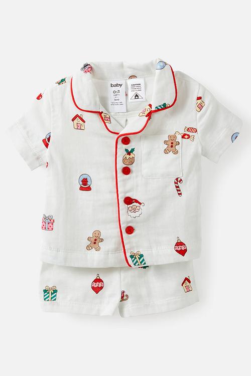 Baby Woven Family Xmas Pj Set - Vanilla/Everything Christmas