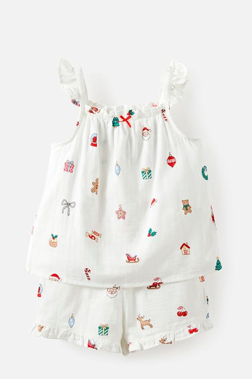 Kids Babydoll Family Xmas Pj Set - Vanilla/Everything Christmas