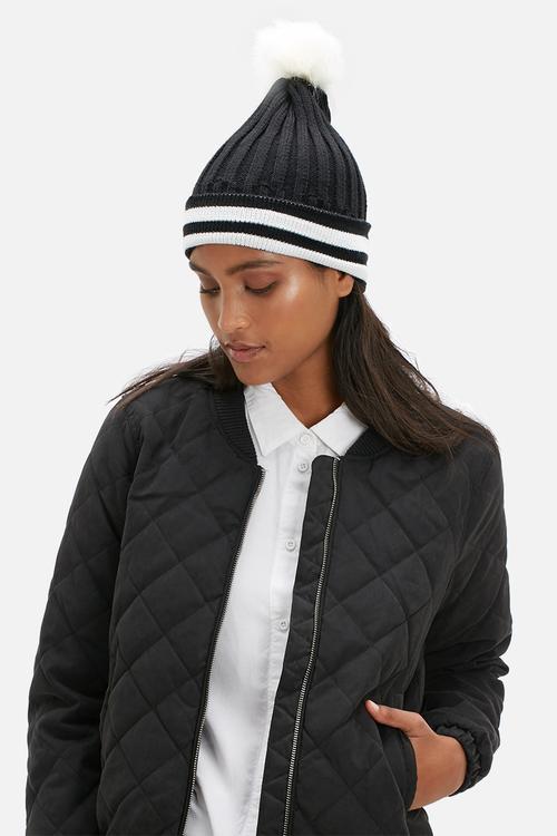 Stripe pom pom beanie