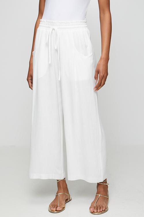 Drawcord Elasticated Ankle Length Pant - White