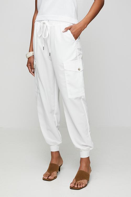 Ankle Length With Drawcord Easy Wearing Cargo Pocket Trouser  - White