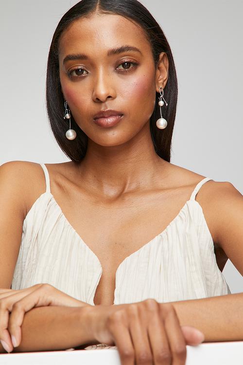 Phoenix Drop Pearl Earrings - Silver