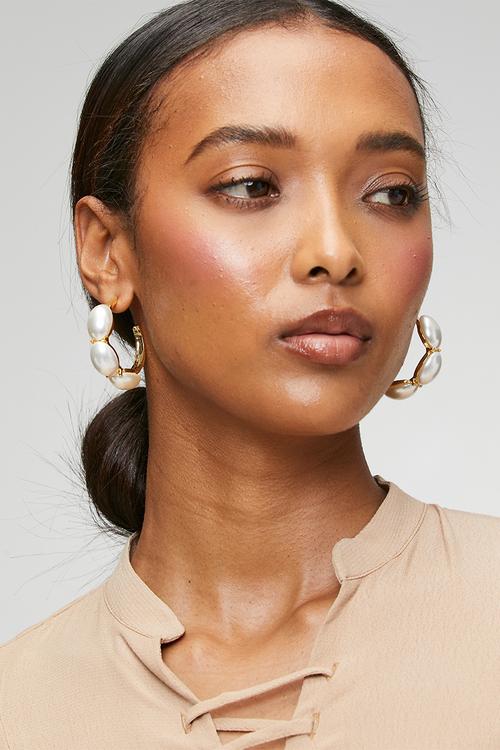 Paris Pearl Studded Hoop Earrings - Gold