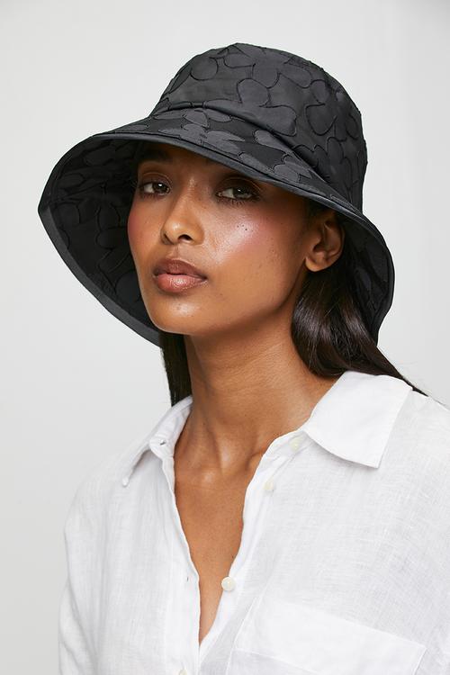 Noa Tonal Floral Print Bucket Hat - Black