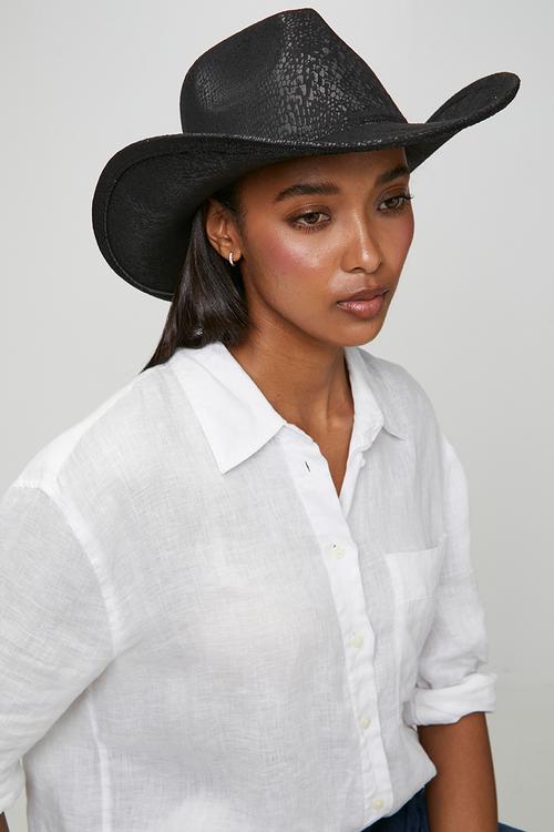 Nico Snake Embossed Cowboy Hat - Black