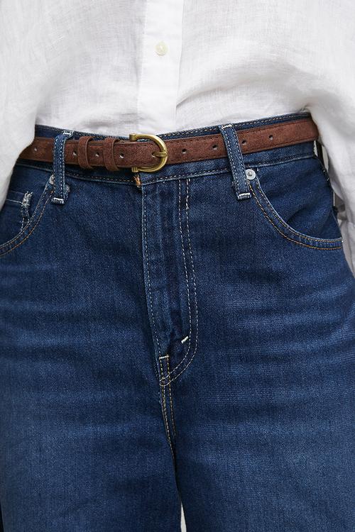 Laine Oval Gold Buckle Belt With Double Belt Keeper - Brown