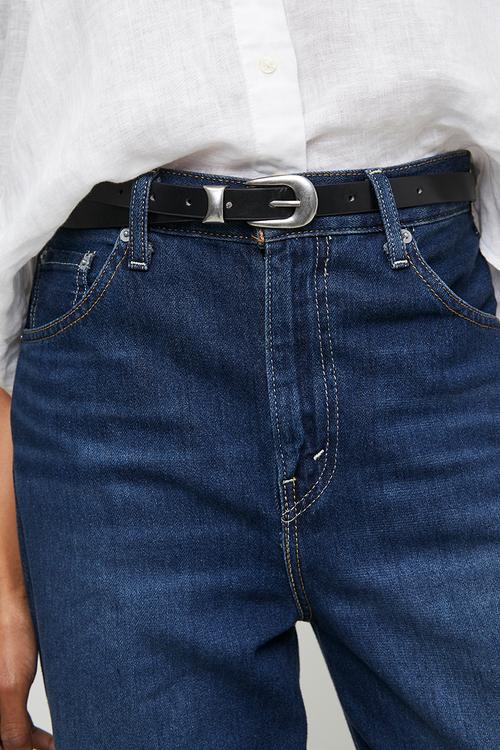 Liana Classic Slim Belt With Silver Buckle - Black