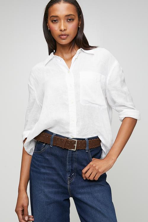 Leighton Braided Edge Belt With Rectangular Silver Buckle - Brown