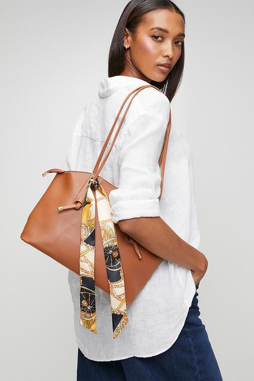 Taya Tote With Tie Straps - Brown