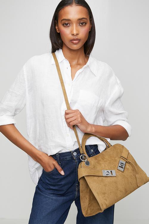 Tallulah Structured Buckle Detail Tote - Tan