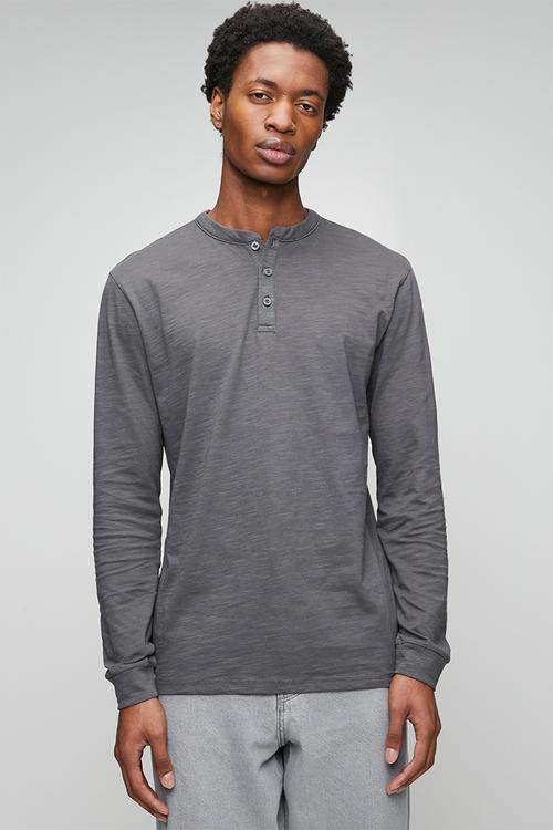Benne Henley Reg Ls Tee Vd - Grey Pinstripe