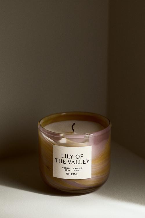 Scented candle in glass holder - lily of the valley