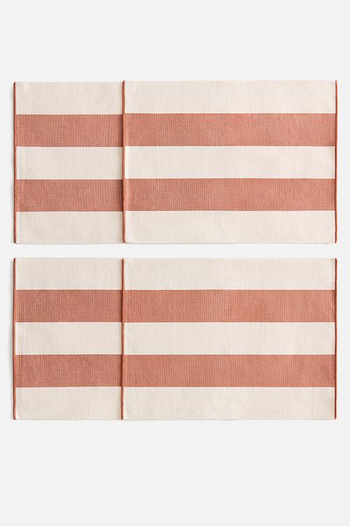 4-pack cotton place mats - terracotta/striped