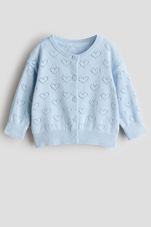 Pattern-knitted cotton cardigan - light blue/hearts