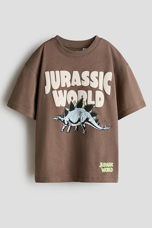 Oversized printed T-shirt - dark greige/jurassic world