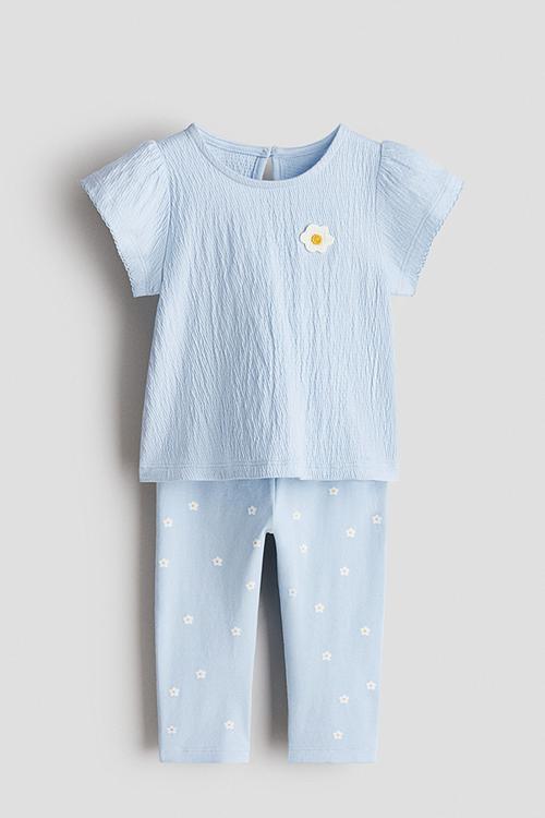 2-piece top and leggings set - light blue/daisies