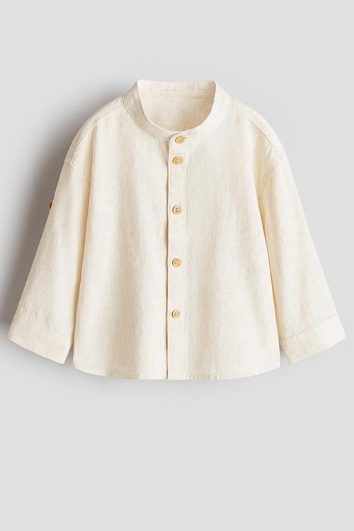 Linen-blend grandad shirt - cream
