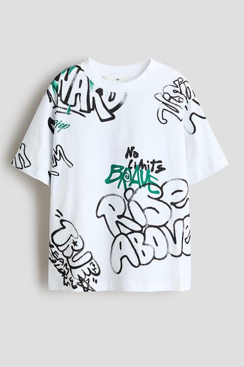 Loose-fit printed t-shirt - white/graffiti