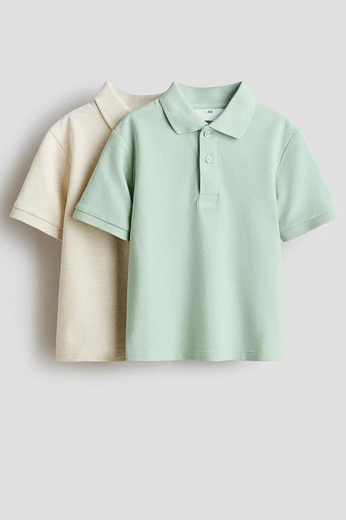 2-pack cotton piqu? polo shirts - light green/cream