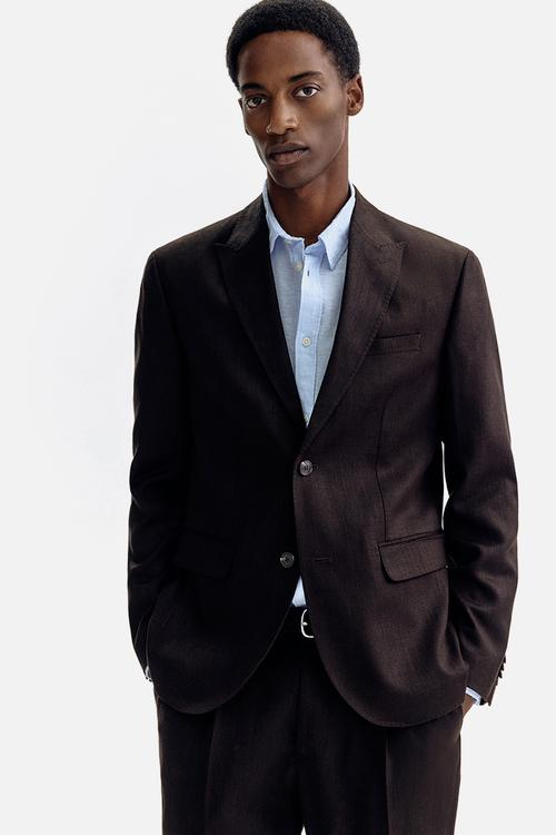 Regular fit linen-blend jacket - dark brown
