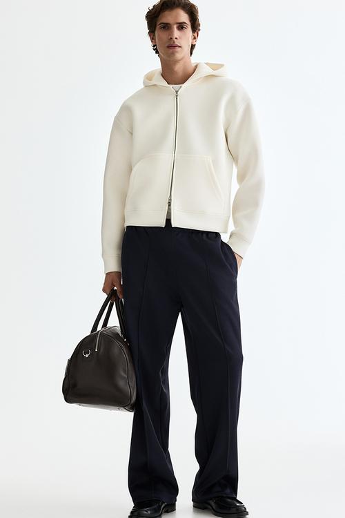 Loose fit scuba zip-through hoodie - cream
