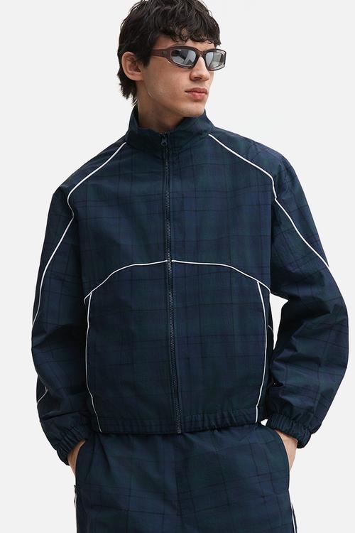 Nylon track jacket - dark blue/checked