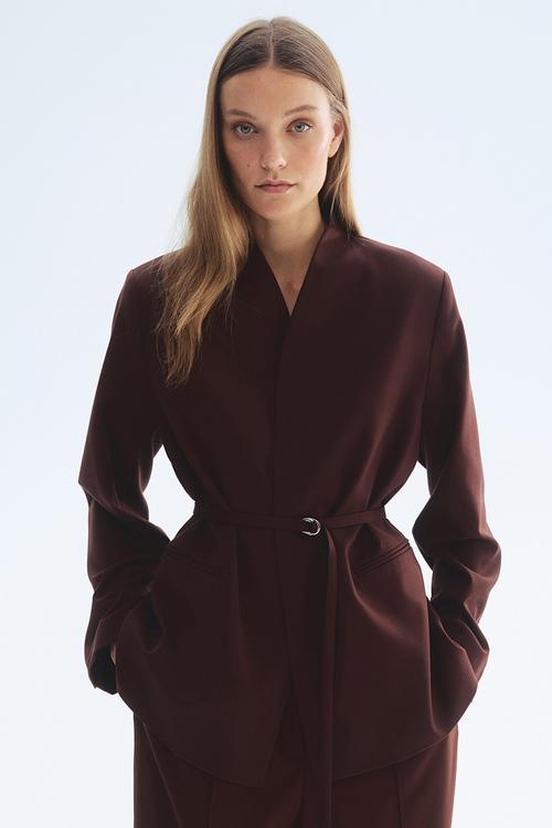 Oversized belted blazer - dark brown