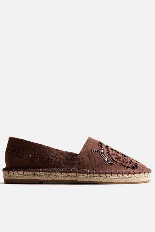 Broderie anglaise espadrilles - dark brown