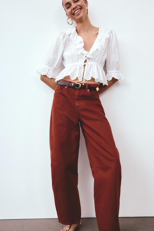 Barrel high waist jeans - rust red