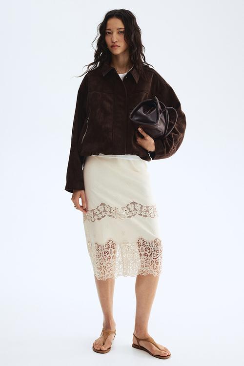 Embroidered cotton skirt - light beige