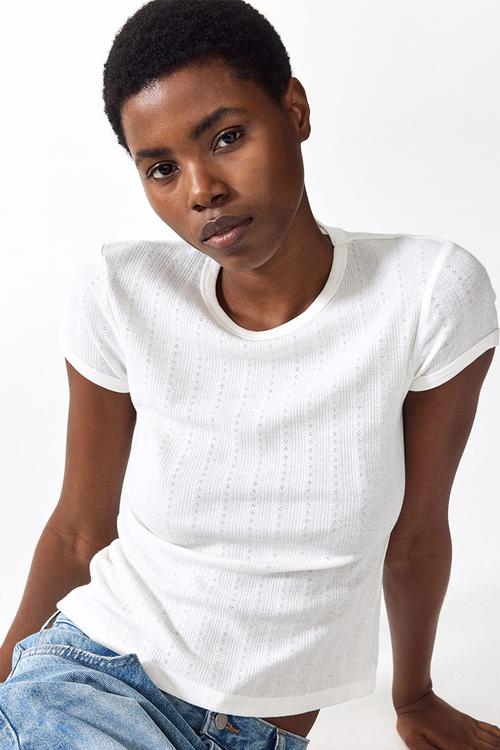 Pointelle-knit T-shirt - white
