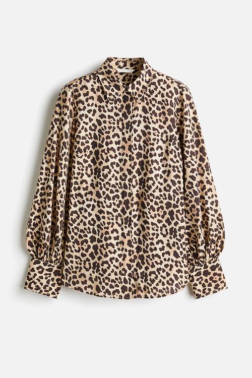 Balloon-sleeved shirt - beige/leopard print