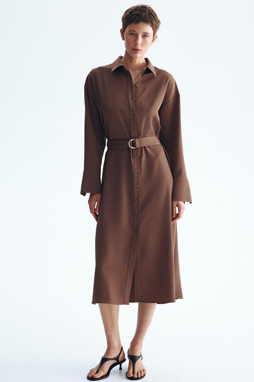 Belted shirt dress - brown
