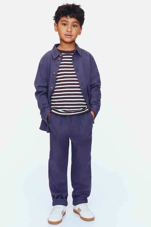 Linen-blend trousers - navy blue