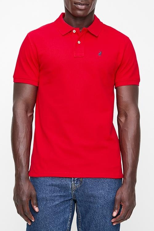 Mens stretch pique short sleeve golfer - red