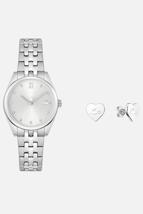 Tuilerie 30mm Watch & Heart Crocodile Studs Gift Set - Silver