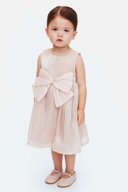 Bow-detail organza dress - light dusty pink