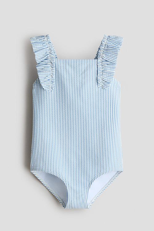 Frill-trimmed swimsuit - light blue/striped