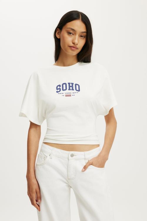 Graphic Batwing Short Sleeve Tee - Soho Nyc/ Vintage White