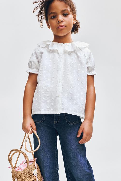 Flounce-collar embroidered blouse - cream