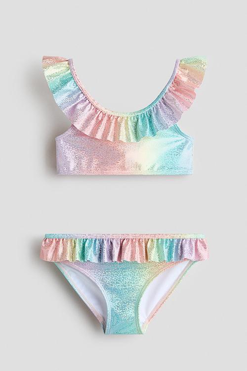 Flounce-trimmed bikini - light orange/rainbow-striped