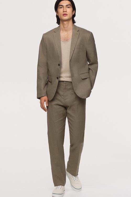 Slim fit linen suit trousers - khaki green