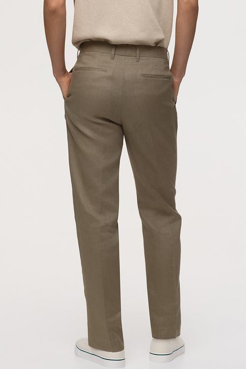 Slim fit linen suit trousers - khaki green