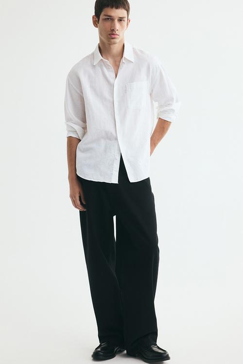 Relaxed fit linen-blend shirt - white