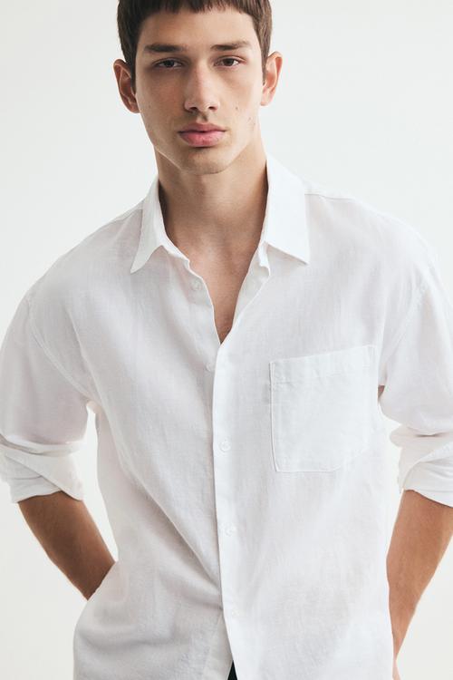 Relaxed fit linen-blend shirt - white