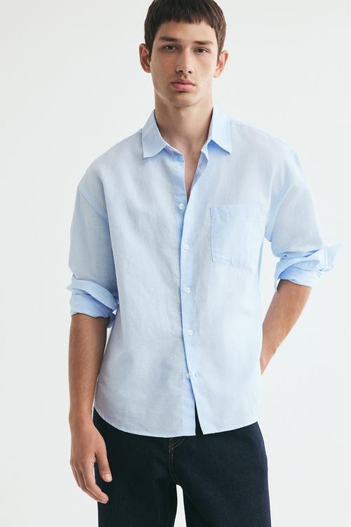 Relaxed fit linen-blend shirt - light blue
