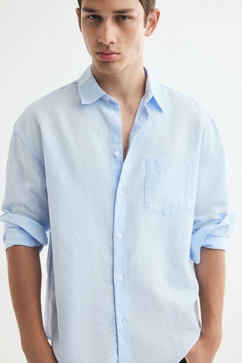Relaxed fit linen-blend shirt - light blue