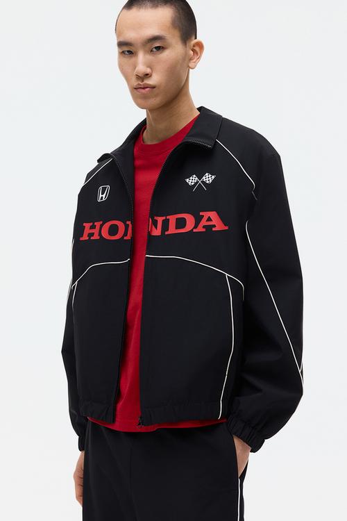 Loose fit printed nylon track jacket - black/honda