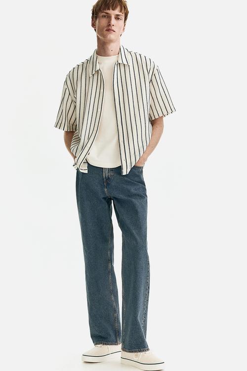 Regular fit textured-knit shirt - white/striped