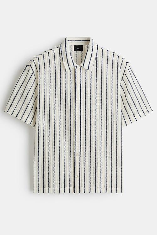 Regular fit textured-knit shirt - white/striped